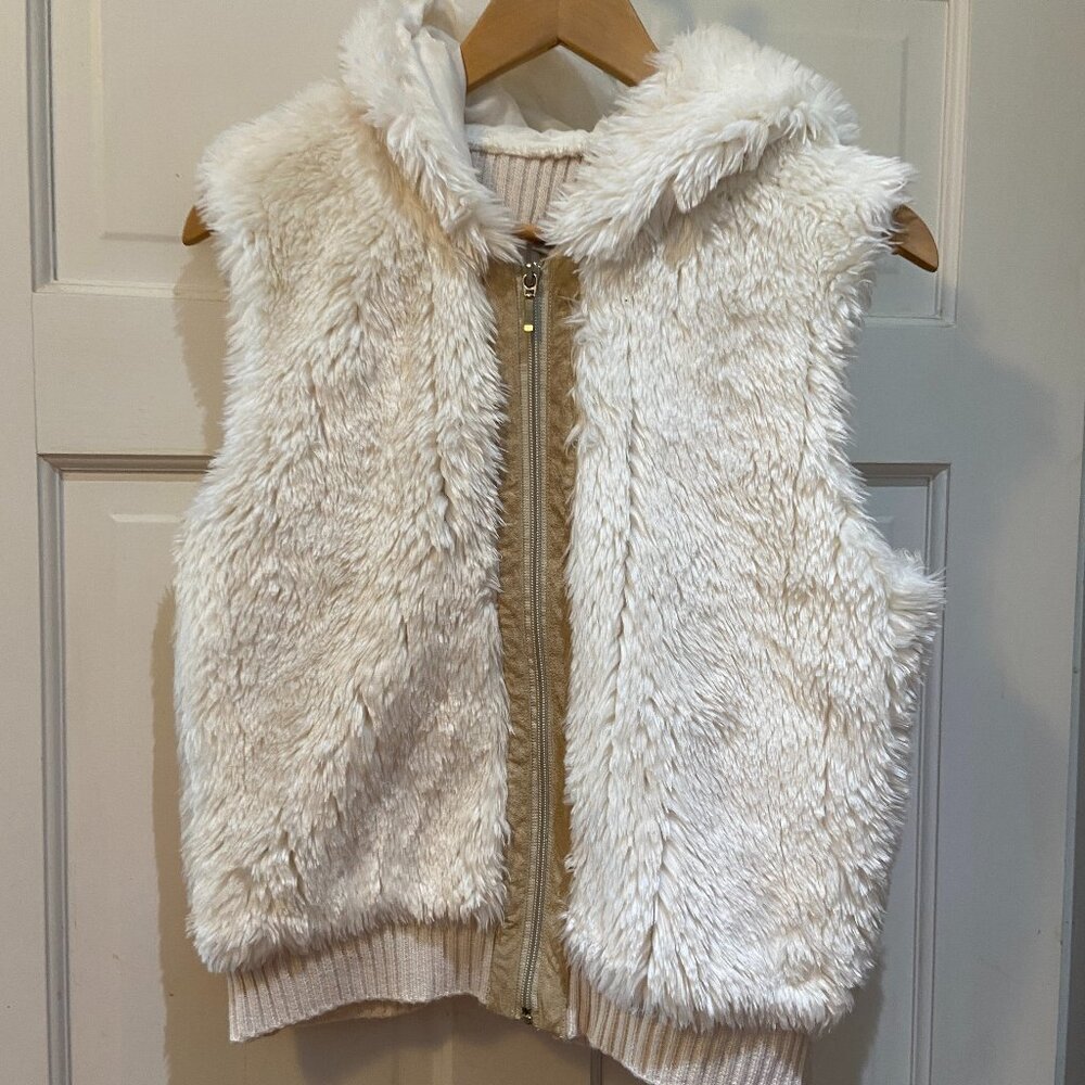 White fake fur vest